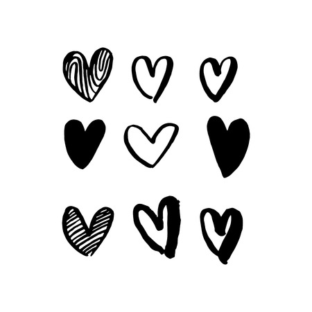 Hearts hand drawn vector art for Valentine day. Vector isolated heart love sketch icons pattern. Marker or felt-tip pen drawing. Romantic symbols set. Greeting card design elementのイラスト素材