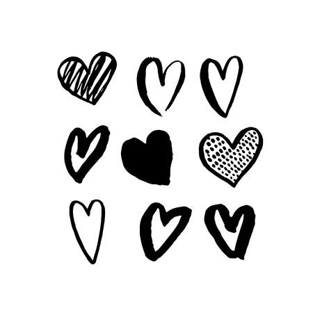 Vector heart icons hand drawn art design for Saint Valentine day. Isolated hearts set pattern. Love sketch symbols. Greeting card design element. Marker or felt-tip pen drawingのイラスト素材