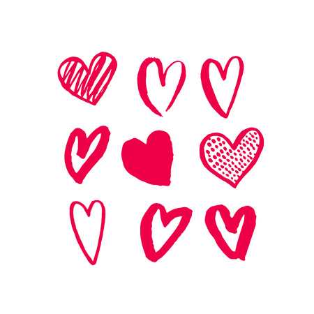 Valentines hearts. Saint Valentine Day red heart pattern for greeting card design. 14 February love day sketch art. Pink marker or felt-tip pen hand drawn drawingのイラスト素材