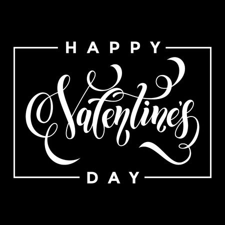Valentines Day vector calligraphy text for greeting card with white frame on black background. Valentines day 14 February love congratulation designのイラスト素材
