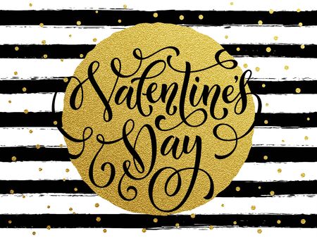 Vector gold Valentine Day text lettering with golden dots and watercolor white and black for luxurious greeting cardのイラスト素材