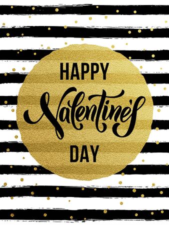 Vector gold Valentine Day text lettering with golden dots and watercolor white and black for luxurious greeting cardのイラスト素材