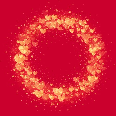 Luxury Valentines Day wreath golden hearts sparkling pattern for premium red card backgroundのイラスト素材