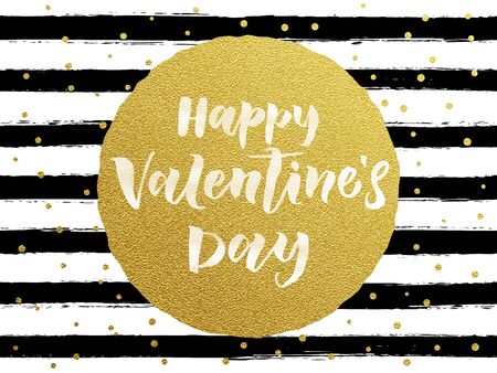 Vector gold Valentine Day text lettering with golden dots and watercolor white and black for luxurious greeting cardのイラスト素材