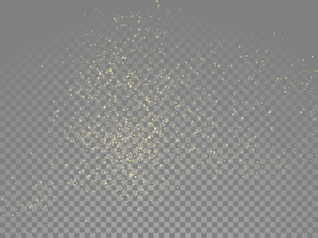 Glow gold particles and star dust shimmer on vector transparent backgroundのイラスト素材