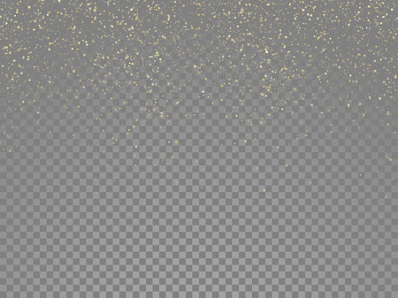 Particles glitter of gold glowing magic shine and star dust on vector transparent backgroundの写真素材