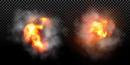 Vector fire flame explosion effect on black backgroundのイラスト素材