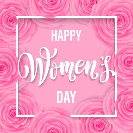 Women Day greeting card of flowers pattern background. Text lettering for 8 March Woman holidayのイラスト素材