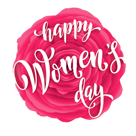 Women Day greeting card of red rose flower background. Text lettering for 8 March Woman holidayのイラスト素材