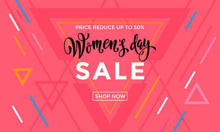 Women Day greeting card on triangle pattern background. 8 March text letteringのイラスト素材