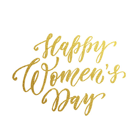 Women Day gold glitter text lettering. Golden calligraphy for 8 March Woman holiday greeting cardのイラスト素材
