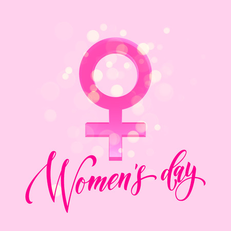 Women Day greeting card of Venus sign and light glitter on luxury pink background. Text lettering for 8 March Woman holidayのイラスト素材