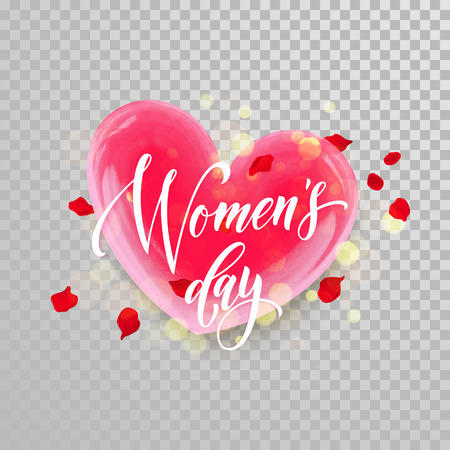 Women Day 3d heart of flower petal blossom on transparent background. Text lettering for 8 March Woman holiday greeting cardのイラスト素材