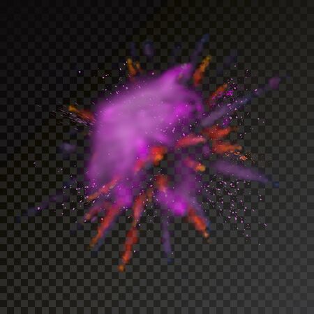 Paint powder explosion on transparent background. Purple dust explode for celebration or holiday design elementのイラスト素材