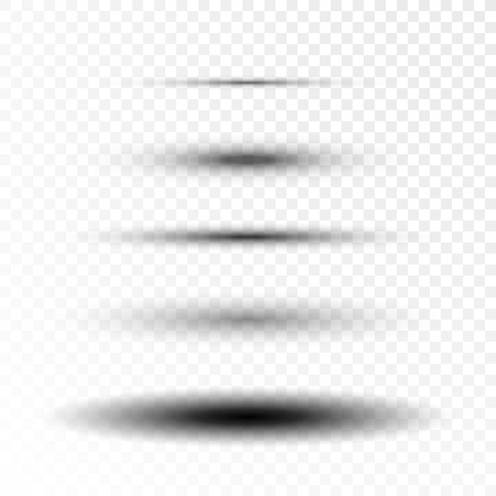 Oval or round shadows vector realistic isolated set on transparent background. Tab dividers lower shadow shade effect with soft smooth edges for web design elementのイラスト素材