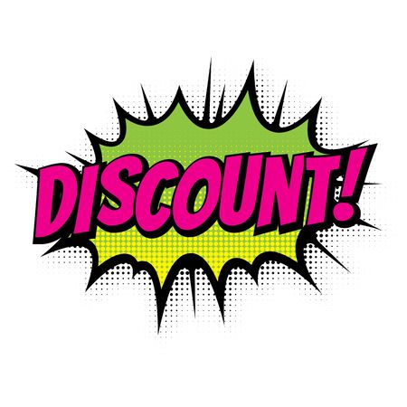 Discount sale comic text speech bubble isolated shopping icon template. Sale promo discount sound effect cloud of color phrase lettering element on white backgroundのイラスト素材