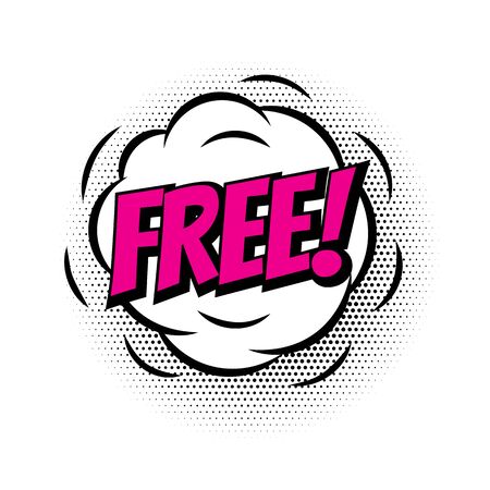 Free sale comic text speech bubble isolated shopping icon template. Sale promo discount sound effect cloud of color phrase lettering element on white backgroundのイラスト素材