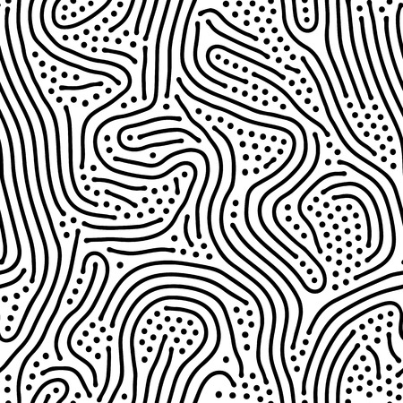 Abstract background of vector organic irregular lines maze pattern. Black and white chaotic designのイラスト素材