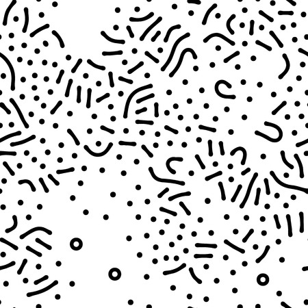 Abstract background of vector organic irregular lines and dots pattern. Black and white chaotic designのイラスト素材