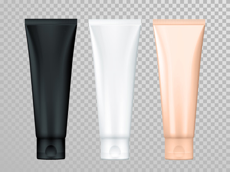 Cream or lotion tubes vector isolated templates set for skin care product. Premium face moisturizer packages on transparent backgroundのイラスト素材