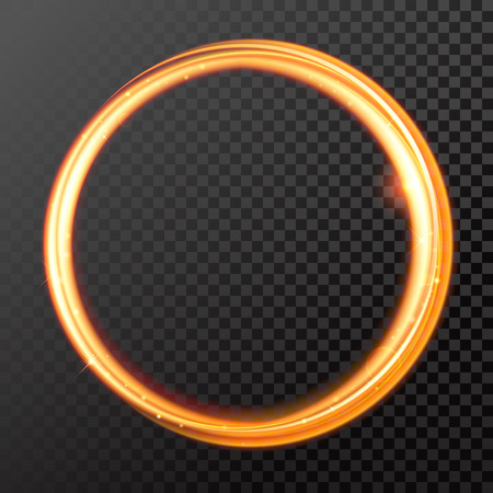 Fire light circle or burning flame round trail with glowing magic effect and sparkling glitter on vector transparent backgroundのイラスト素材