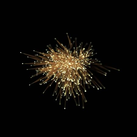 Abstract gold glitter optical fiber light effect on black background. Golden futuristic neon lines with particle star dust for bright glittering texture.の写真素材