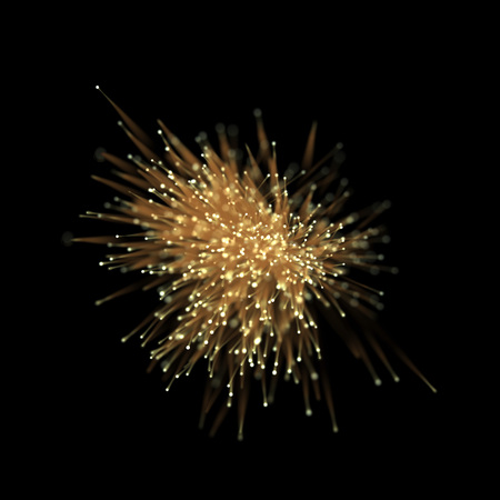 Abstract optical fiber glitter light effect on black background. Gold futuristic neon lines with particle star dust.の写真素材