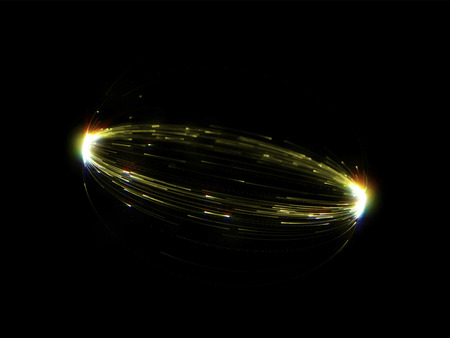 Gold light circle of luminous line with glare effect on black background. Magic futuristic golden circle light in motion background.の写真素材