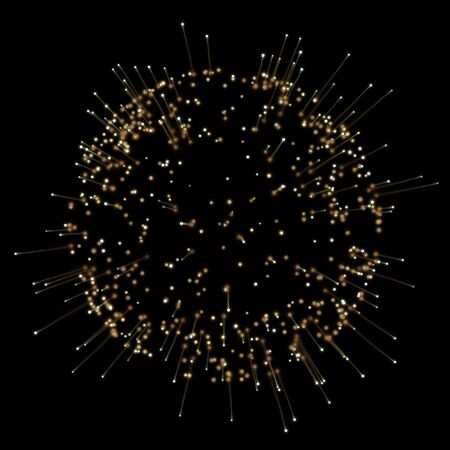 Gold fireworks light explosion effect background for premium product design. Abstract sphere of sunbeam rays with golden star dust particle.の写真素材
