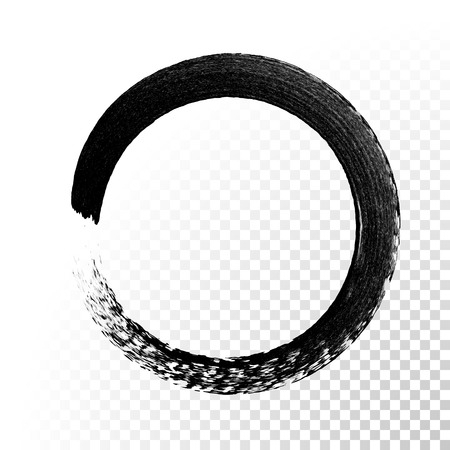 Vector black ink circle paint stroke. Abstract japanese style hand drawn black circle.のイラスト素材