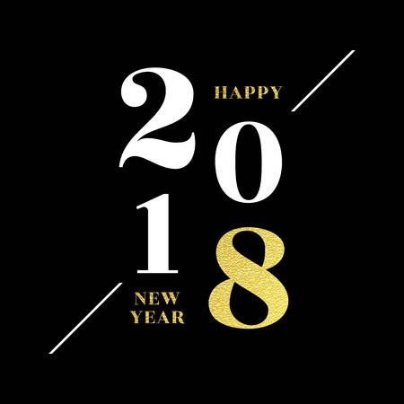 2018 Happy new year numbers and lettering for greeting card, calendar, poster, invitation on black background with gold glitter folio effect. Vector illustration.のイラスト素材
