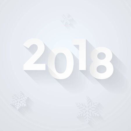 2018 Happy New Year vector background with silver snowflakes pattern and white frosty numbers for Xmas holiday greeting poster or calendarのイラスト素材