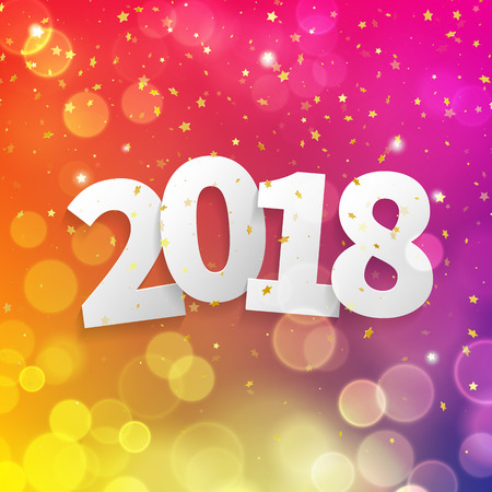 2018 Happy New Year Background texture with glitter blur snowflakes. Vector greeting text for holiday premium card, festive invitation, calendar poster or promo banner.のイラスト素材