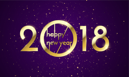 2018 Happy New Year Background texture with glitter fireworks. Vector gold glittering text and numbers for holiday greeting premium black card, festive invitation, calendar poster or promo banner.のイラスト素材