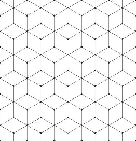 Pattern with abstract geometric cube texture. Seamless vector background of hexagonal cubic elements. Modern black and white simple gridのイラスト素材