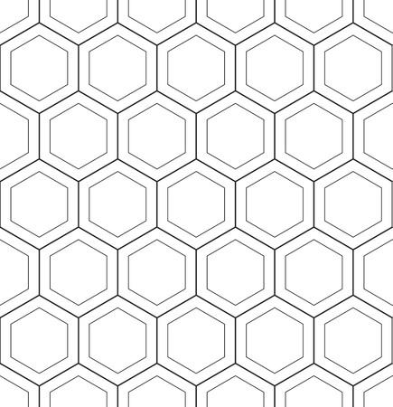 Abstract geometric honeycomb pattern background with hexagonal and triangular seamless texture. Black and white seamless grid linesのイラスト素材