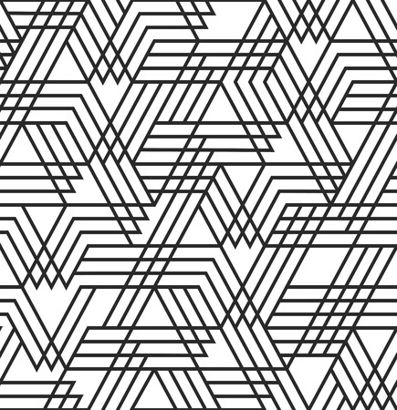 Abstract geometric pattern background with hexagonal and triangular seamless texture. Black and white seamless grid linesのイラスト素材