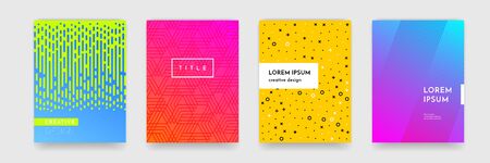 Geometric texture background with color gradient and abstract wavy pattern for book or business brochure cover design. Vector header and title space of pink red, blue and green poster templatesのイラスト素材