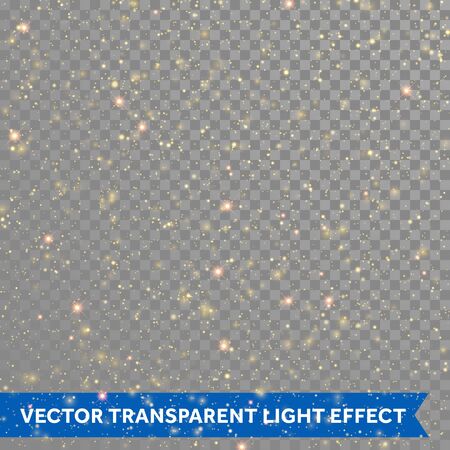 Vector gold glitter particles background effect for luxury greeting rich card. Sparkling shine texture. Star dust sparks on transparent backgroundのイラスト素材