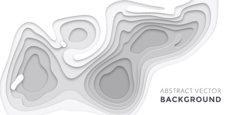 3D papercut banner of gradient white paper layers. Vector background design of horizontal abstract smooth origami shape paper cut, flowing liquid texture or topography concept for website templateのイラスト素材