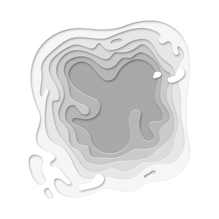 3D papercut gradient layers texture on white vector background. Abstract art design of flowing liquid or origami paper cut layer smooth shape. Topography map concept for website templateのイラスト素材