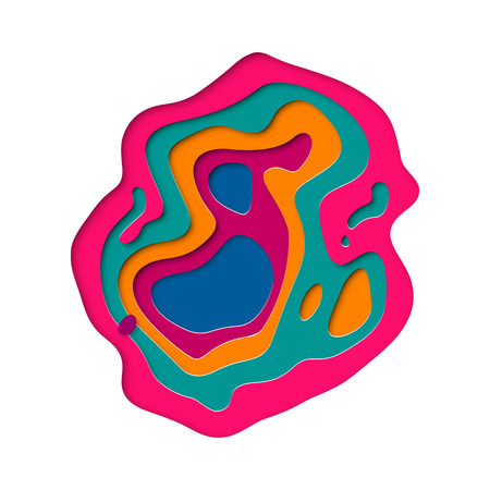 3D papercut color multi layers vector background design. Abstract topography concept or smooth origami shape paper and flowing liquid texture. Art illustration for website templateのイラスト素材