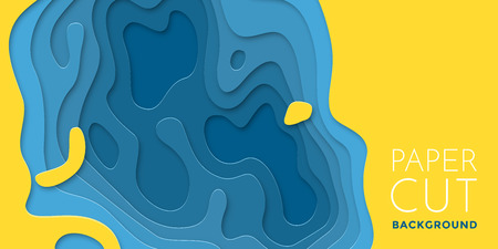 Milti color layers effect 3D papercut banner of gradient paper. Vector background design of horizontal abstract smooth origami shape paper cut, flowing liquid texture or topography conceptのイラスト素材