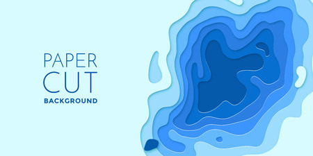 Multi color paper layers 3D papercut with gradient on blue vector background. Abstract paper cut texture for topography website template or smooth cartoon origami paper shape conceptのイラスト素材