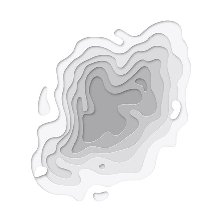 3D papercut layers on white gradient texture. Vector origami paper cut art background design for website template. Abstract topography map illustration conceptのイラスト素材