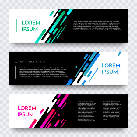 Web banner design vector template background. Modern horizontal black layout with white element and accent green, blue, pink gradient color background for website, leaflet, flyer backdrop designのイラスト素材