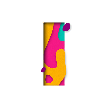 Paper cut letter I. Realistic 3D multi layers papercut effect isolated on white background. Colorful character of alphabet letter font. Decoration origami element for birthday or greeting designのイラスト素材
