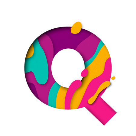 Paper cut letter Q. Realistic 3D multi layers papercut effect isolated on white background. Colorful character of alphabet letter font. Decoration origami element for birthday or greeting designのイラスト素材