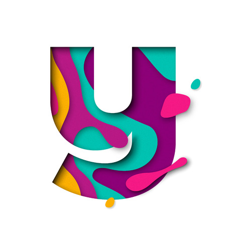 Paper cut letter Y. Realistic 3D multi layers papercut effect isolated on white background. Colorful character of alphabet letter font. Decoration origami element for birthday or greeting designのイラスト素材