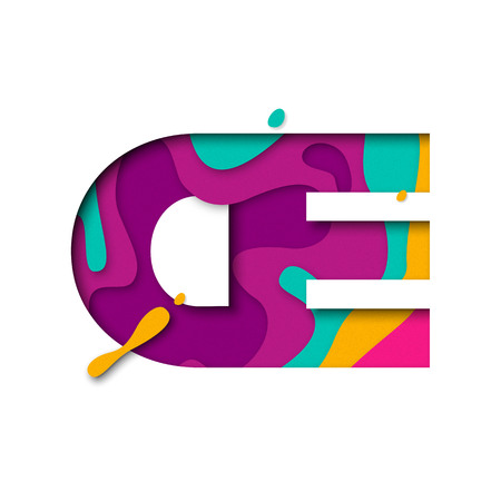 Paper cut letter OE ligature. Realistic 3D multi layers papercut effect isolated on white background. French or Danish alphabet font text. Decoration element for birthday or wedding greeting design.のイラスト素材
